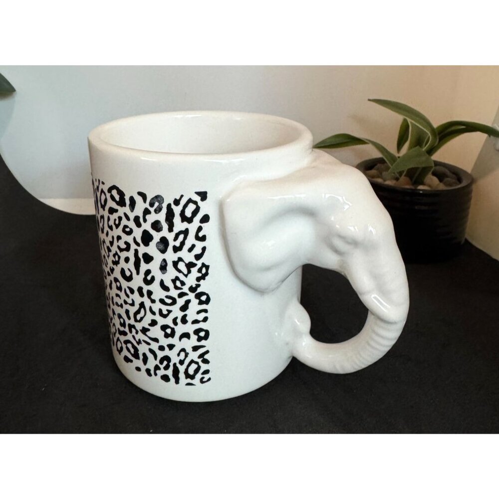 Ceramic Mug With Elephant Handle & Leopard Print Design